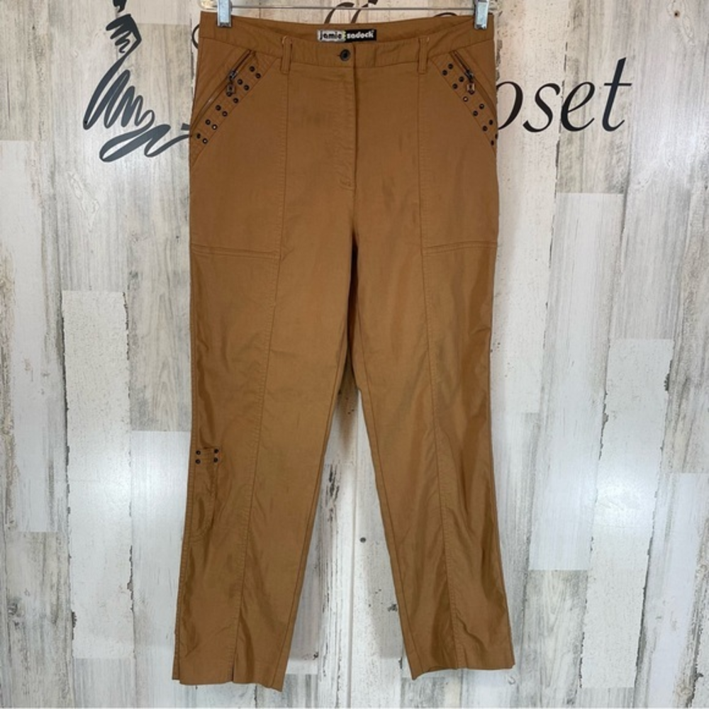 Jamie Sadock Brown Straight Leg Golf Preppy Athletic Studded Zip Pocket Pants 10